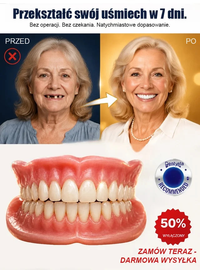 🦷✨😁 Premiumowy komplet protez zębowych – trwałe, wygodne i naturalnie wyglądające uzupełnienie uzębienia