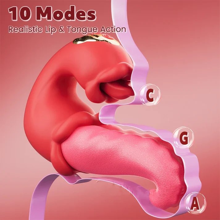Lingua di rosa, leccata clitoridea, doppio vibratore, dildo
